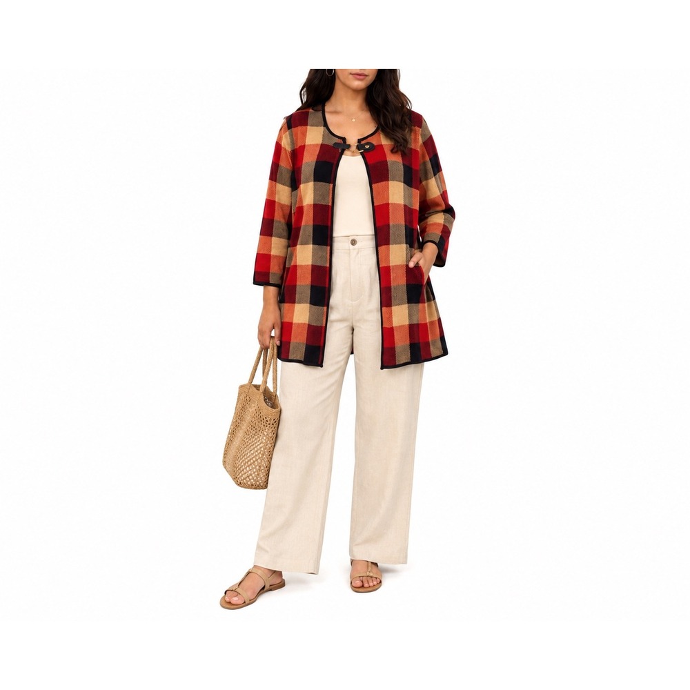Anne Klein Size 3X Buffalo Plaid Open Cardigan Lightweight Layer
